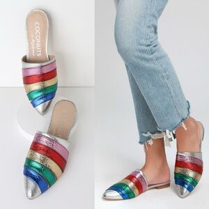 Coconuts Wild One Silver Rainbow Pointed Toe Mules 7.5